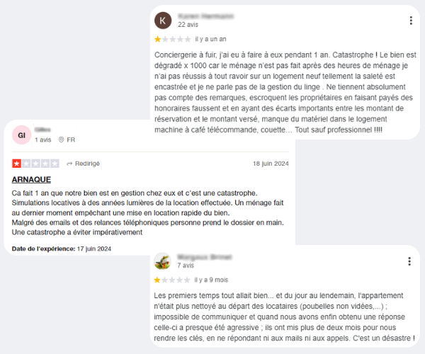 Avis négatifs concernant des conciergeries Airbnb